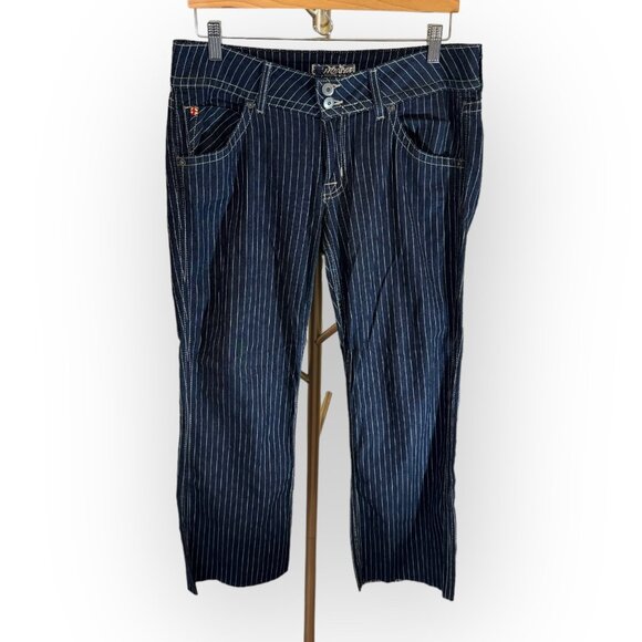 Hudson Low Rise Straight Leg Jean Raw Hem in Striped Dark Wash Womens 30x28 - Picture 1 of 7